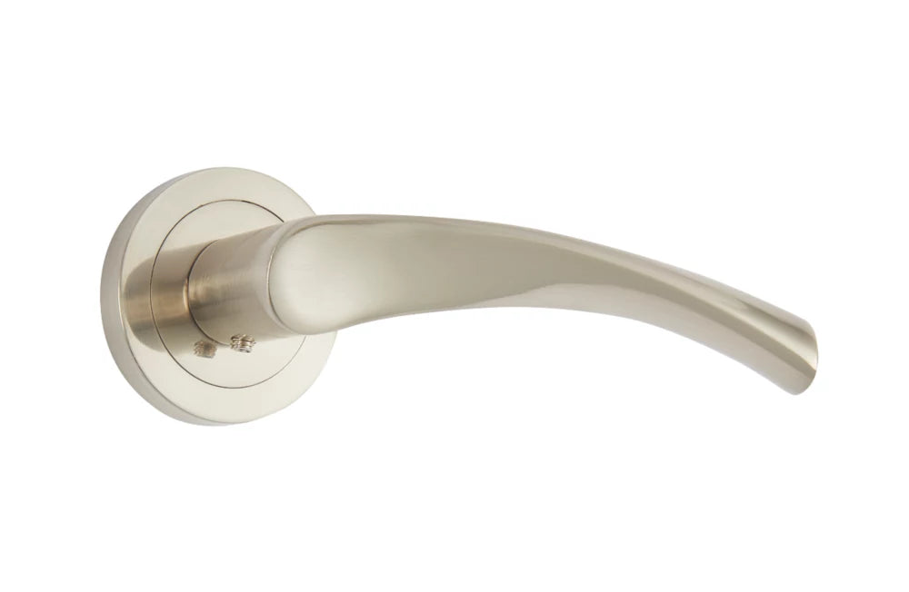 SMITH & LOCKE BUDE FIRE RATED LEVER ON ROSE DOOR HANDLES PAIR BRUSHED NICKEL - MonkeyTools