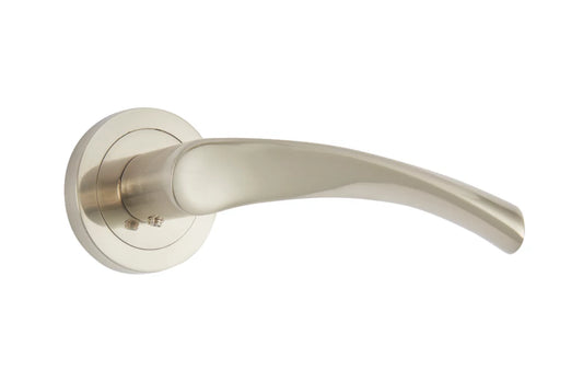 SMITH & LOCKE BUDE FIRE RATED LEVER ON ROSE DOOR HANDLES PAIR BRUSHED NICKEL - MonkeyTools