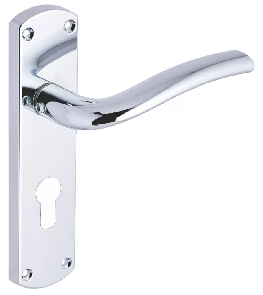 SMITH & LOCKE CORFE FIRE RATED EURO LOCK DOOR HANDLES PAIR POLISHED CHROME - MonkeyTools