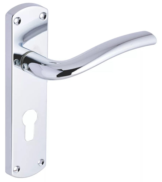 SMITH & LOCKE CORFE FIRE RATED EURO LOCK DOOR HANDLES PAIR POLISHED CHROME - MonkeyTools