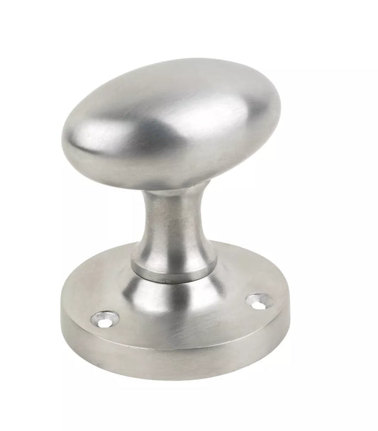 SMITH & LOCKE OVAL MORTICE KNOBS 55MM SET SATIN CHROME - MonkeyTools