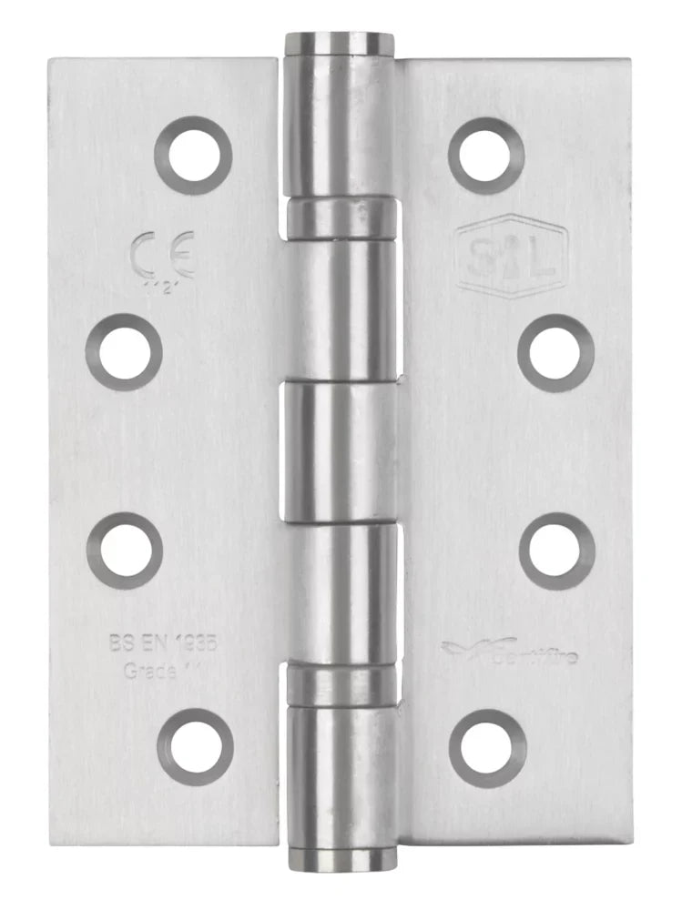 SMITH & LOCKE SATIN STAINLESS STEEL GRADE 11 FIRE RATED BALL BEARING HINGES 102MM X 76MM 3 PACK - MonkeyTools