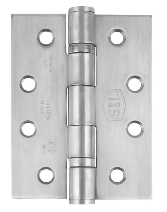 SMITH & LOCKE SATIN STAINLESS STEEL GRADE 13 FIRE RATED BALL BEARING SQUARE HINGES 102MM X 76MM 2 PACK - MonkeyTools