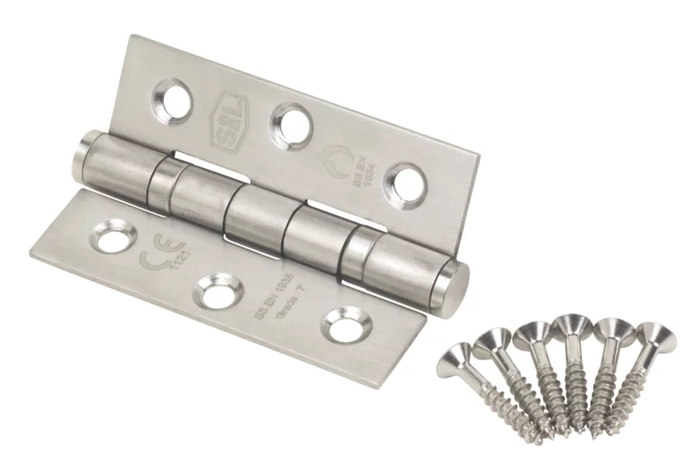 SMITH & LOCKE SATIN STAINLESS STEEL GRADE 7 FIRE RATED BALL BEARING HINGES 76MM X 51MM 2 PACK - MonkeyTools