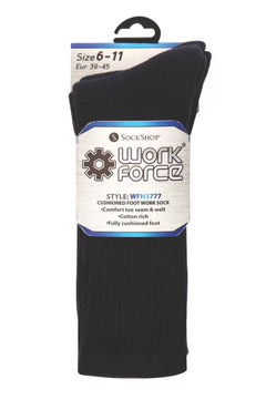 SOCKSHOP CUSHIONED FOOT WORK SOCKS BLACK SIZE 6-11 2 PACK