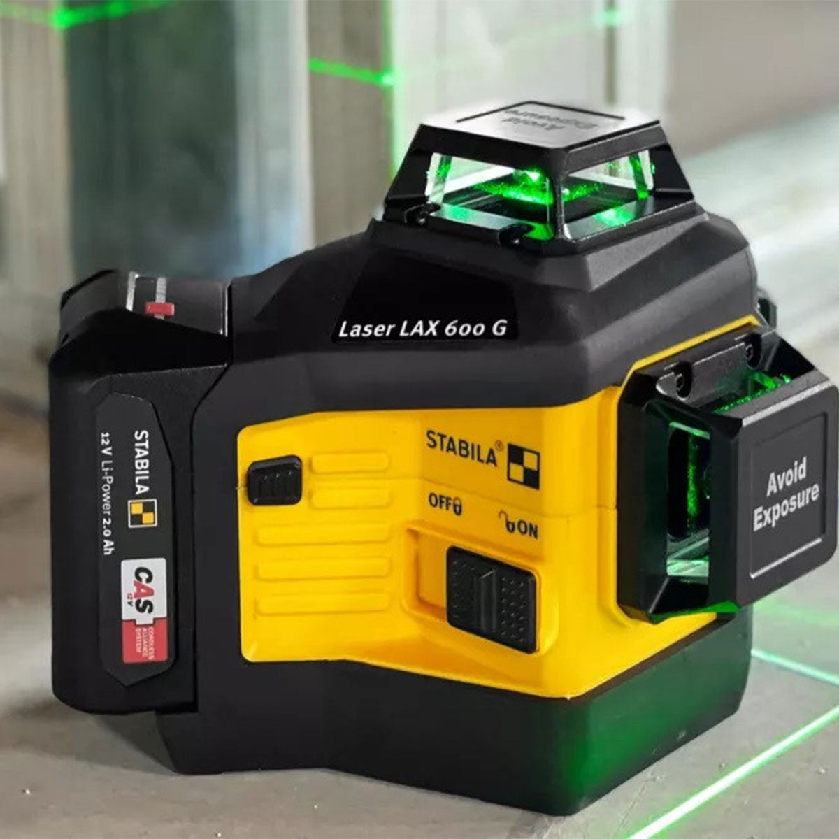 Stabila STB-LAX600GB 12V Green Multi-line Laser With 1 x 2.0Ah CAS Battery, Charger & Case - MonkeyTools