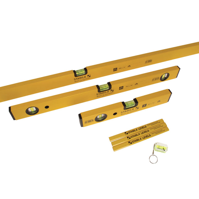 Stabila STB70-2-COMBI 70-2 Spirit Level 3 Pieces Set 180cm, 60cm, 30cm With Pencils & Keyring - 14955 - MonkeyTools