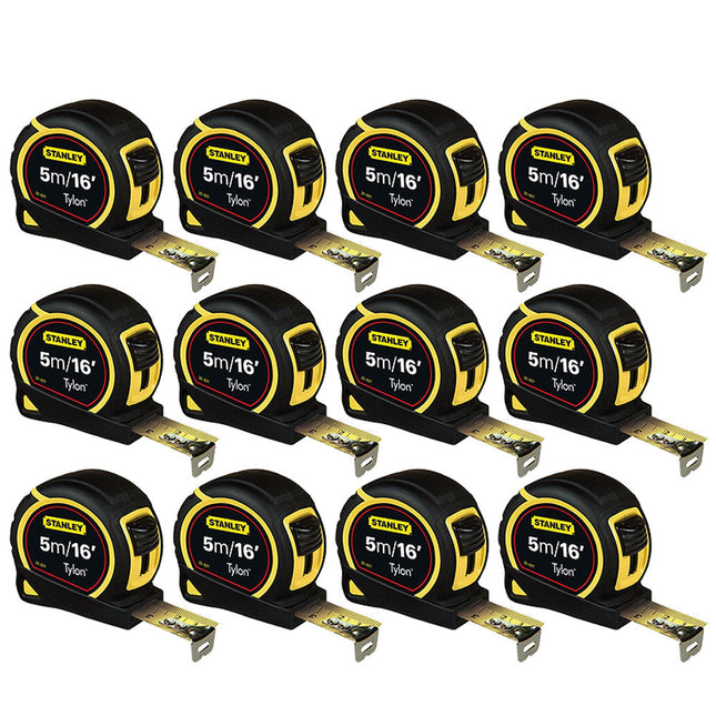 12 x Stanley Pocket Tape Measure Tylon Blade Bi-Material 5m/16ft 1-30-696 Loose - MonkeyTools