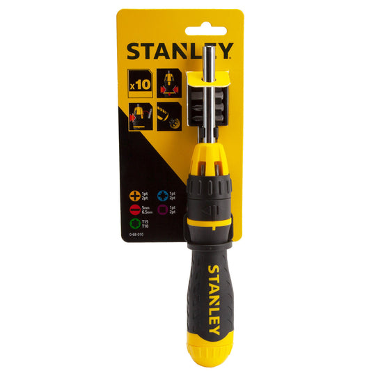 Stanley 0-68-010 Multibit Ratchet Screwdriver with 10 Bits STA068010 - MonkeyTools