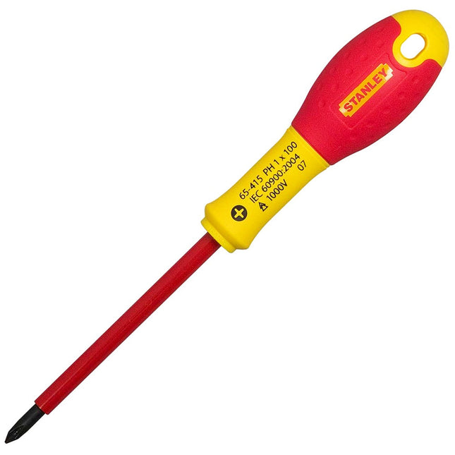 Stanley PH1 x 100mm FatMax VDE Insulated Screwdriver Phillips Tip STA065415 - MonkeyTools