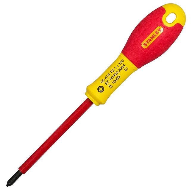 Stanley PZ1 x 100mm FatMax VDE Insulated Screwdriver Pozidriv Tip STA065418 - MonkeyTools