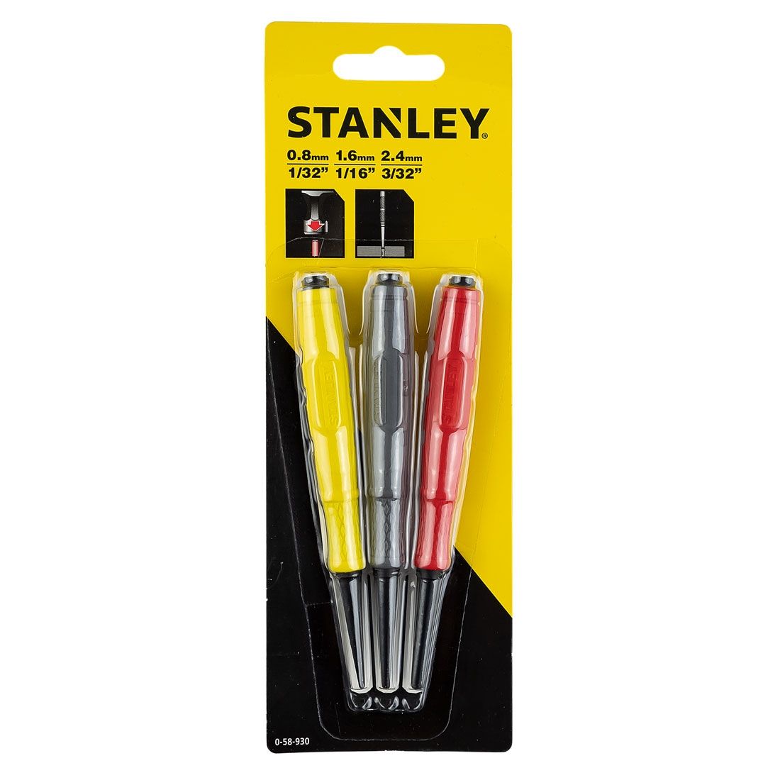 STANLEY 0-58-930 DYNAGRIP NAIL PUNCH X3 PCS - MonkeyTools