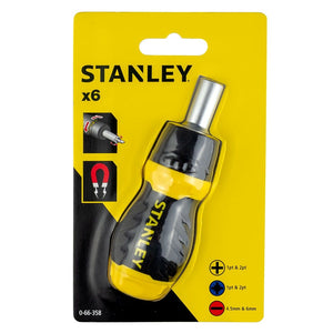 STANLEY 0-66-358 STUBBY MULTI-BIT RATCHETING SCREWDRIVER 6X PCS - MonkeyTools