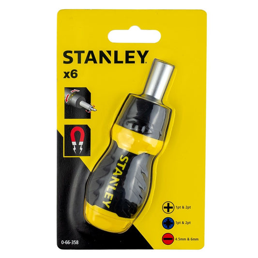 STANLEY 0-66-358 STUBBY MULTI-BIT RATCHETING SCREWDRIVER 6X PCS - MonkeyTools