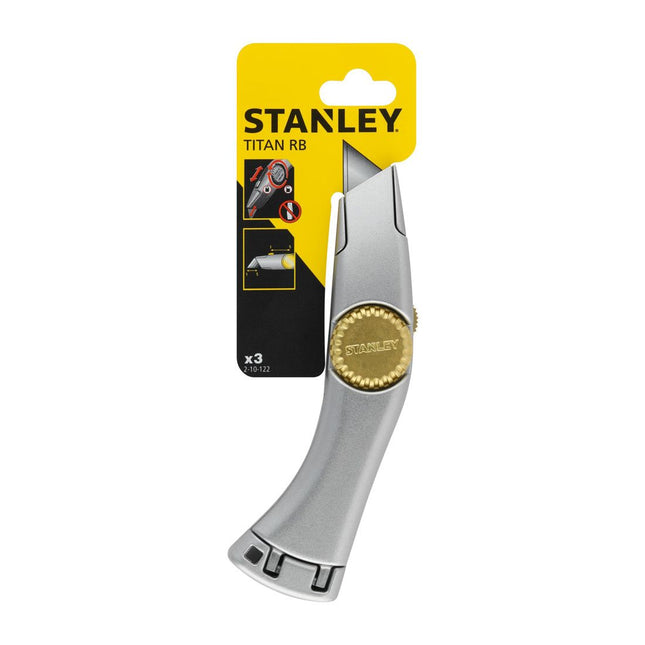 STANLEY 2-10-122 185MM TITAN RETRACTABLE BLADE KNIFE INC 3X BLADES - MonkeyTools