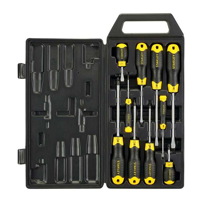 STANLEY 2-65-014 FLARED / POZI CUSHION GRIP SCREWDRIVER SET X10 PCS IN CARRY CASE - MonkeyTools