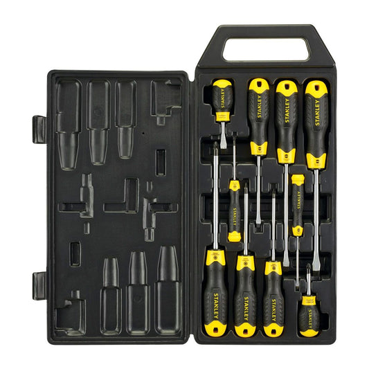 STANLEY 2-65-014 FLARED / POZI CUSHION GRIP SCREWDRIVER SET X10 PCS IN CARRY CASE - MonkeyTools
