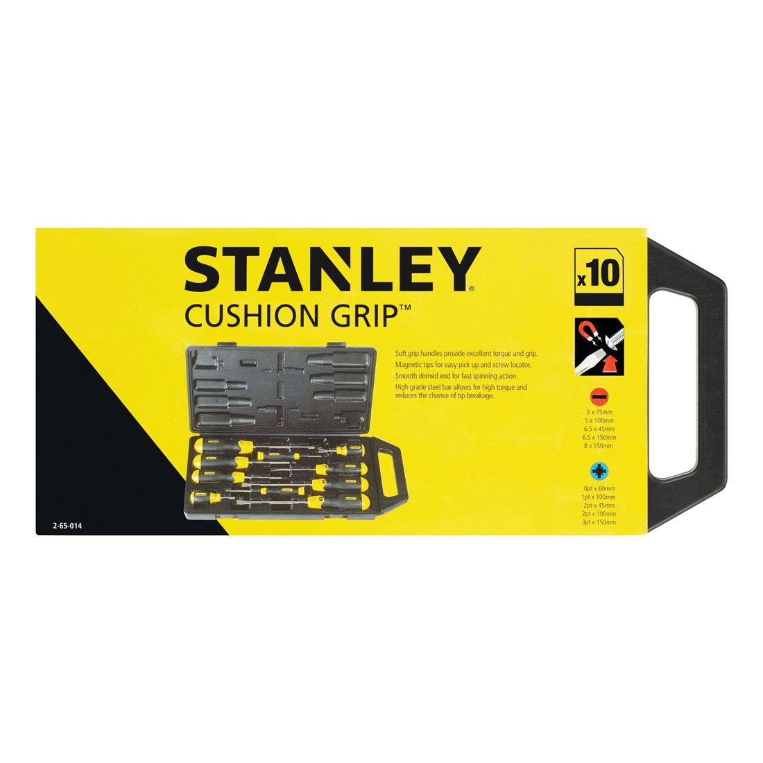 STANLEY 2-65-014 FLARED / POZI CUSHION GRIP SCREWDRIVER SET X10 PCS IN CARRY CASE - MonkeyTools