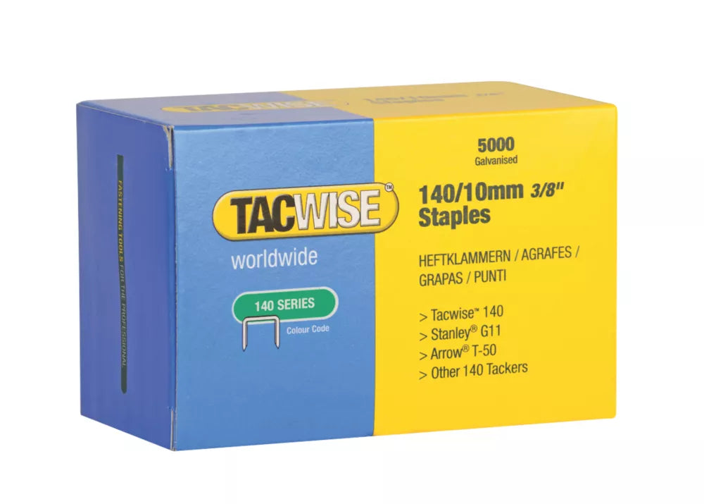 TACWISE 140 SERIES HEAVY DUTY STAPLES GALVANISED 10MM X 10.6MM 5000 PACK - MonkeyTools