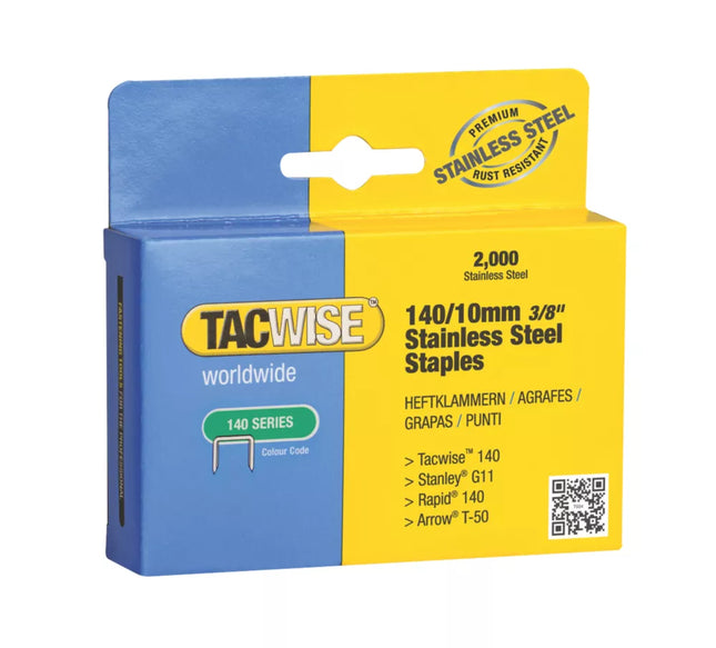 TACWISE 140 SERIES STAPLES STAINLESS STEEL 10MM X 10.6MM 2000 PACK - MonkeyTools