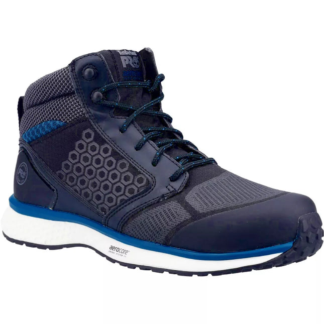 TIMBERLAND PRO REAXION MID METAL FREE SAFETY TRAINER BOOTS BLACK/BLUE SIZE 9 - MonkeyTools