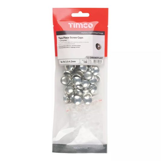 TIMCO SCREW CAPS CHROME 6-8GA 100 PACK - MonkeyTools