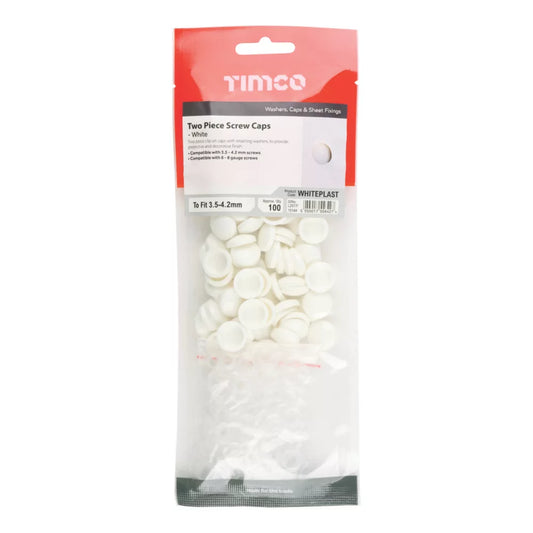 TIMCO SCREW CAPS WHITE 6-8GA 100 PACK - MonkeyTools
