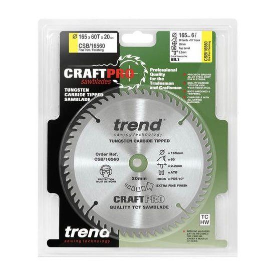 TREND CSB/16560 CRAFTPRO SAW BLADE 165MM X 60 TEETH X 20MM - MonkeyTools