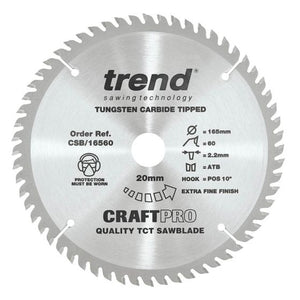 TREND CSB/16560 CRAFTPRO SAW BLADE 165MM X 60 TEETH X 20MM - MonkeyTools