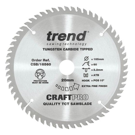 TREND CSB/16560 CRAFTPRO SAW BLADE 165MM X 60 TEETH X 20MM - MonkeyTools