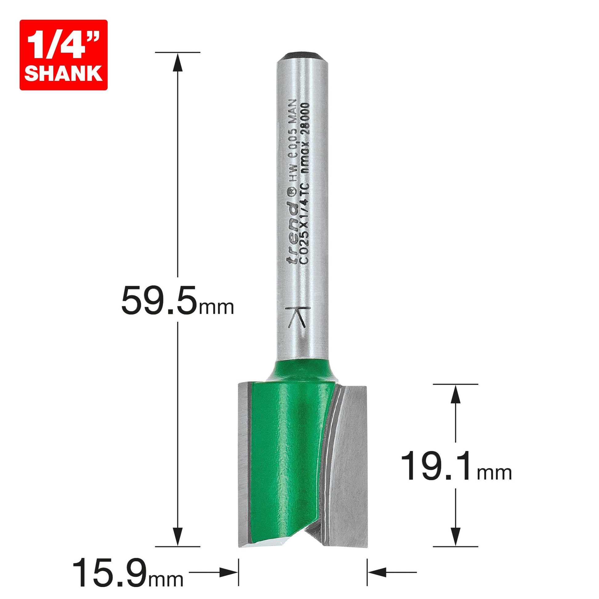 Trend 1/4" Two Flute Cutter 15.9mm C025X1/4TC - MonkeyTools