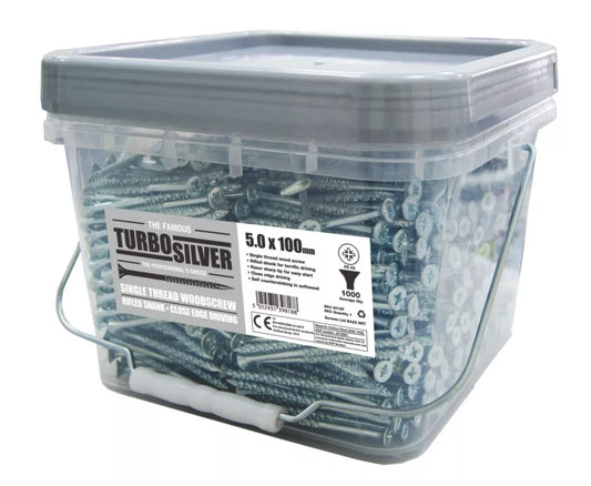 TURBO SILVER PZ DOUBLE-COUNTERSUNK MULTIPURPOSE SCREWS 5MM X 100MM 1000 PACK - MonkeyTools