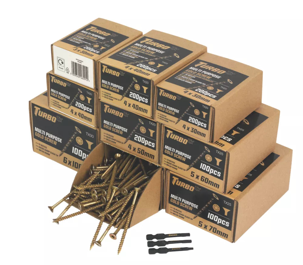 TURBO TX TX DOUBLE-COUNTERSUNK MULTI-PURPOSE SCREW TRADE PACK 1400 PIECES - MonkeyTools