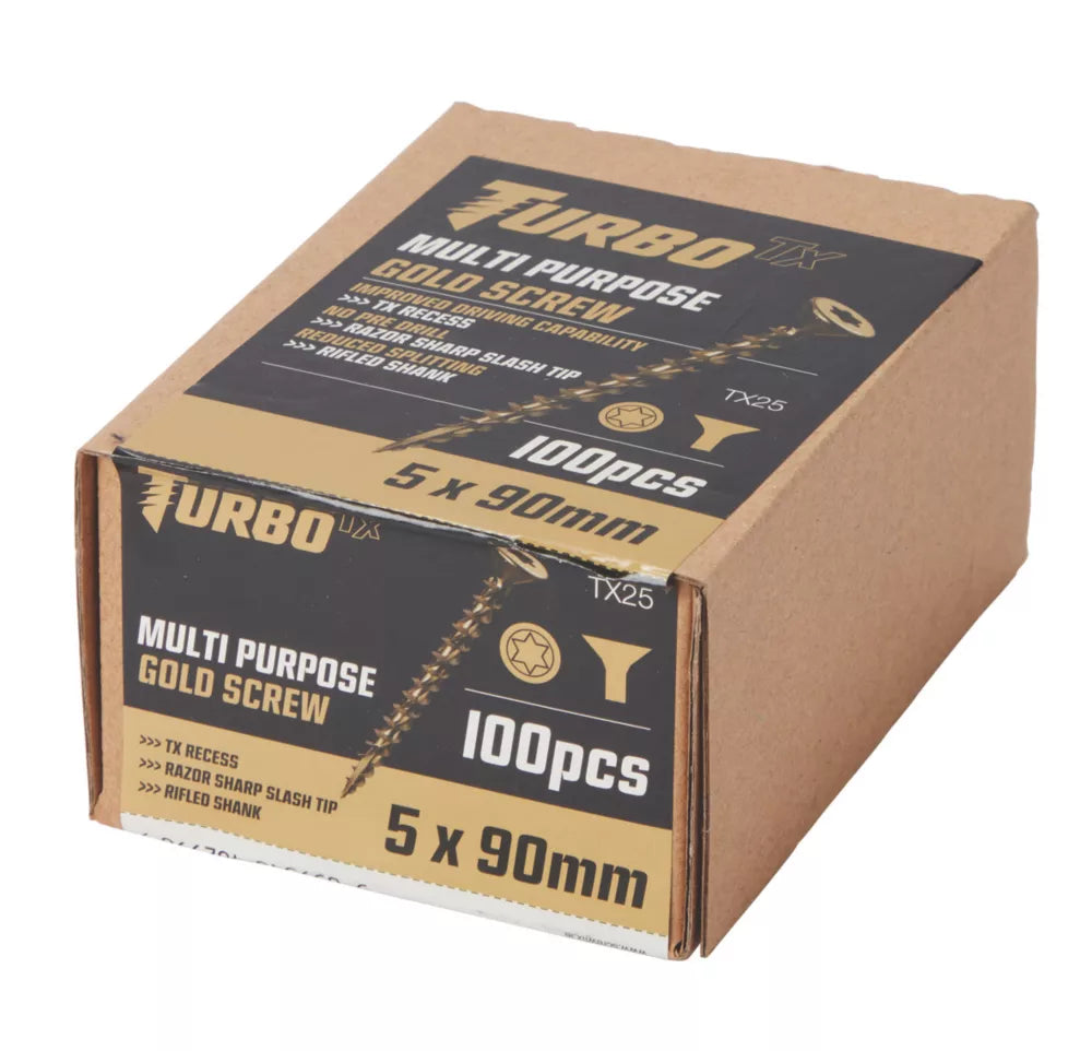 TURBO TX TX DOUBLE-COUNTERSUNK SELF-DRILLING MULTIPURPOSE SCREWS 5MM X 100MM 100 PACK - MonkeyTools