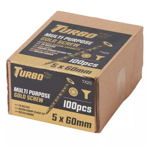 TURBO TX TX DOUBLE-COUNTERSUNK SELF-DRILLING MULTIPURPOSE SCREWS 5MM X 70MM 100 PACK - MonkeyTools
