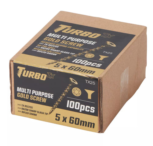 TURBO TX TX DOUBLE-COUNTERSUNK SELF-DRILLING MULTIPURPOSE SCREWS 5MM X 70MM 100 PACK - MonkeyTools