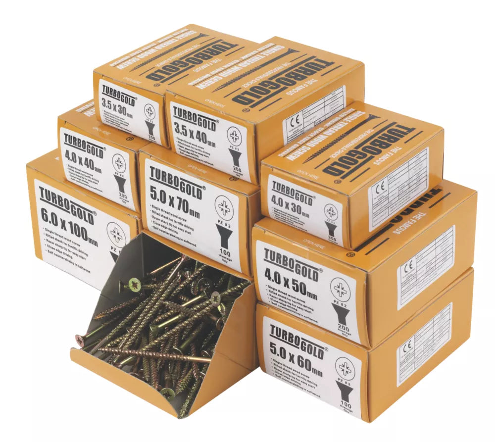 TURBOGOLD PZ DOUBLE-COUNTERSUNK WOODSCREWS TRADE PACK 1400 PCS - MonkeyTools