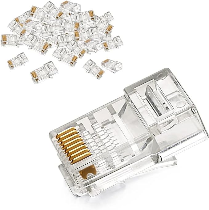 UGREEN RJ45 Connector, 50 Pack Cat5e/Cat5 Ethernet Modular RJ45 Plugs, Gold Plated Crimp LAN Network End Plugs for Ethernet Cable - MonkeyTools