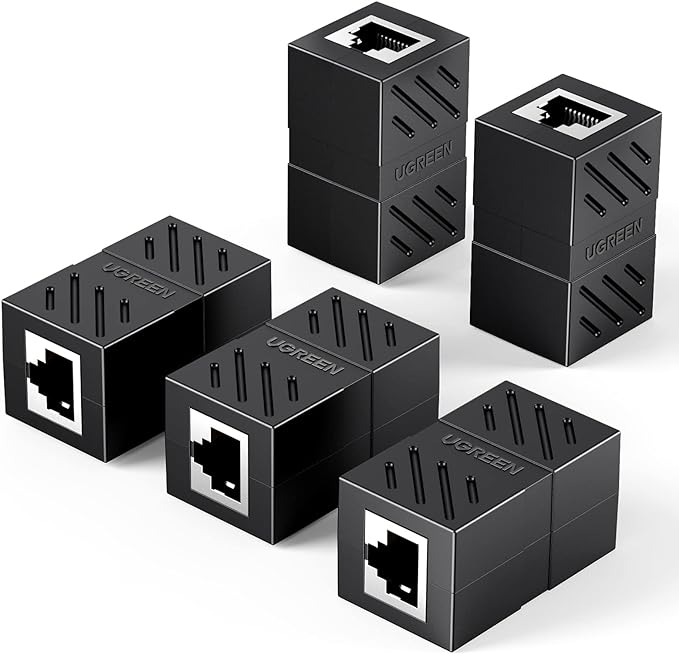 UGREEN RJ45 Connector Extender(5 Pack), Cat7 Cat6 Cat5e 8P8C LAN Ethernet Cable Adapter, RJ45 Coupler Adapter Ethernet Extender, Network Female to Female Ethernet Coupler with Thunder Protection - MonkeyTools