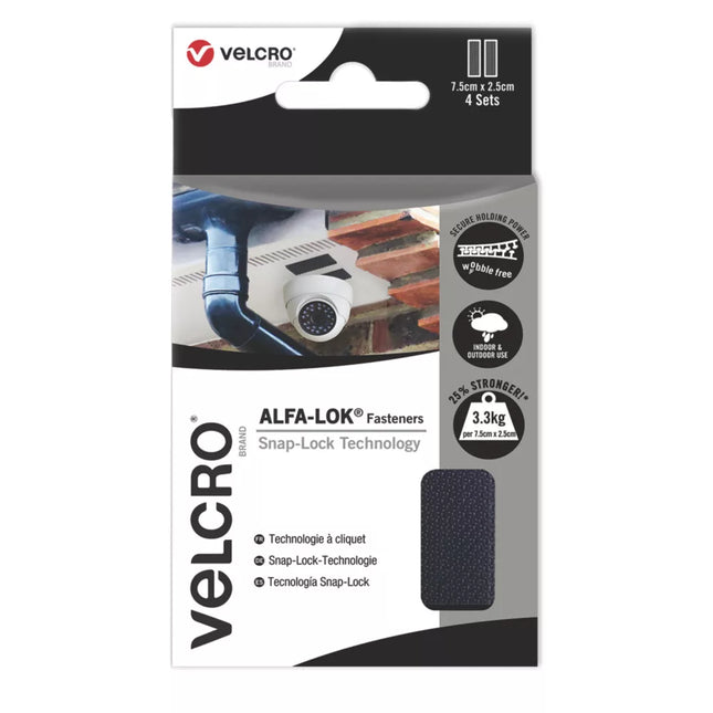 VELCRO BRAND ALFA-LOK BLACK HOOK-TO-HOOK FASTENER 75MM X 25MM 4 PACK - MonkeyTools