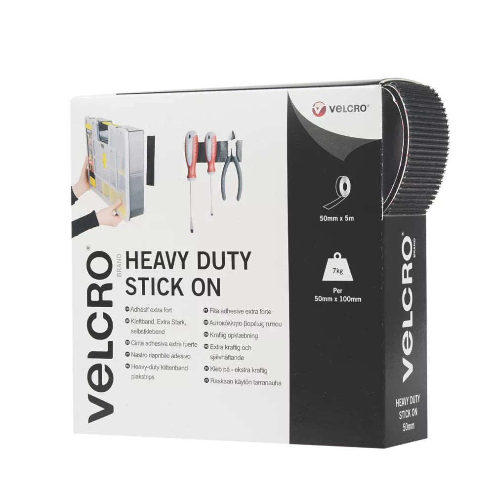 VELCRO BRAND BLACK HEAVY DUTY STICK-ON TAPE 5M X 50MM - MonkeyTools