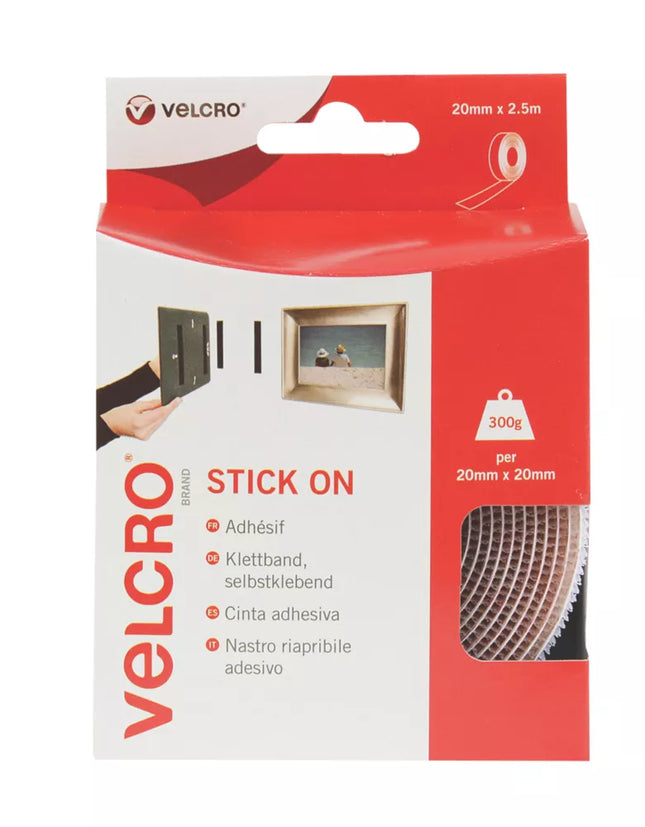VELCRO BRAND WHITE STICK-ON TAPE 2.5M X 20MM - MonkeyTools