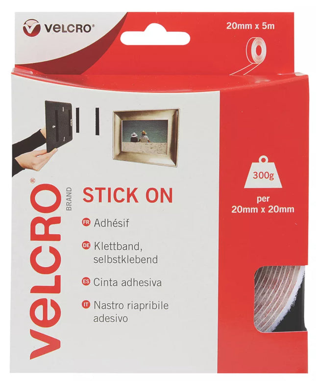 VELCRO BRAND WHITE STICK-ON TAPE 5M X 20MM - MonkeyTools