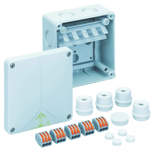 WAGO ABOX 221 IP65 32A 5-TERMINAL WEATHERPROOF OUTDOOR JUNCTION BOX 110MM X 110MM X 67MM - MonkeyTools