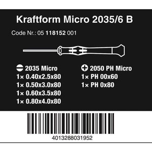 WERA KRAFTFORM 2035/6 MICRO SCREWDRIVER SET SLOTTED / PHILLIPS X6 PCS 118152 - MonkeyTools